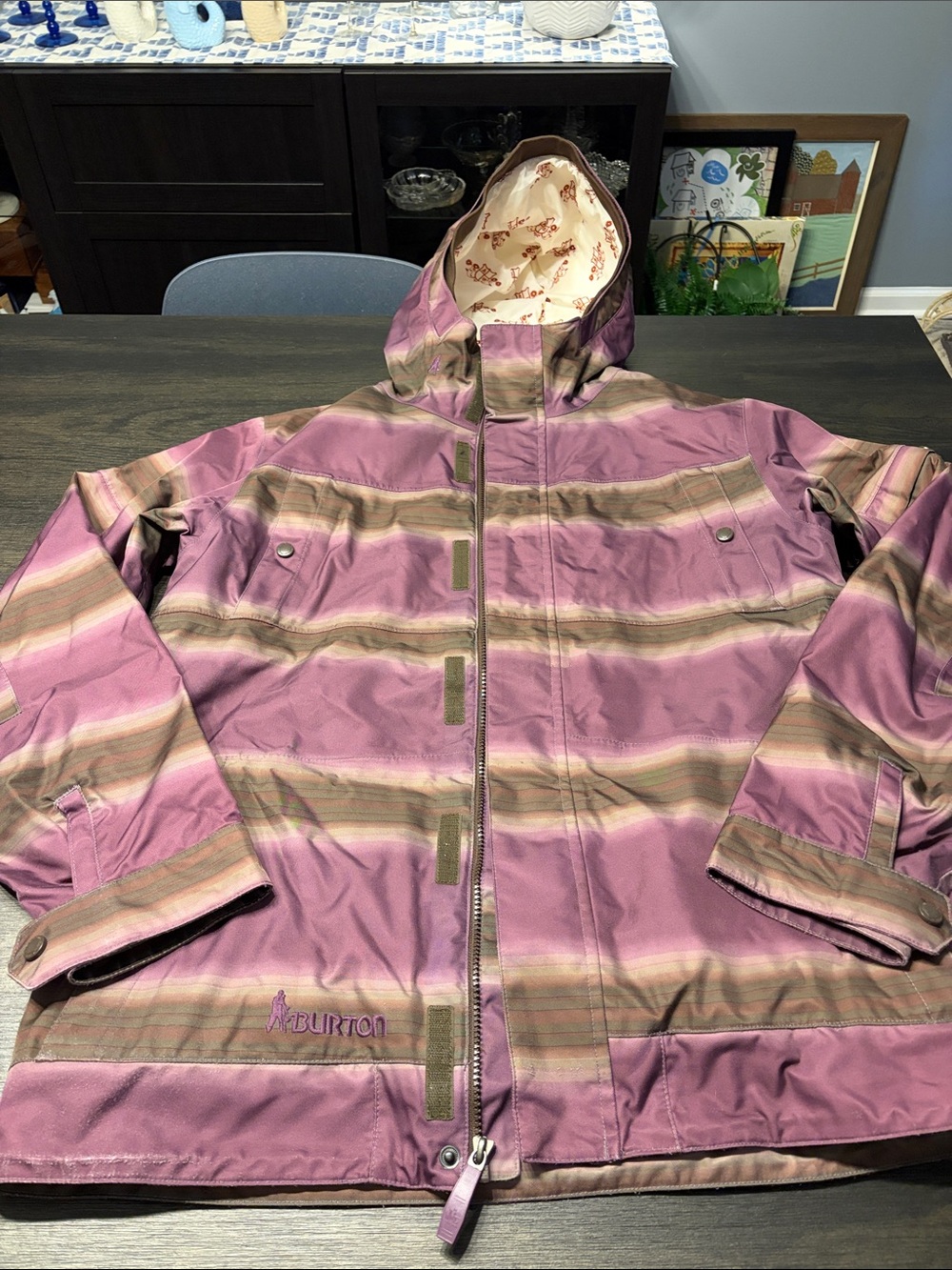 Burton The White Collection Dryride Snowboard Jacket Purple Striped Men's M